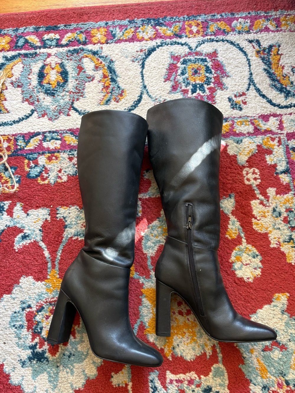 Classic Black Knee-High Block Heel Boots - Women's WIDE CALF